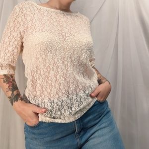 Sheer floral lace top by Gap, cream, size L